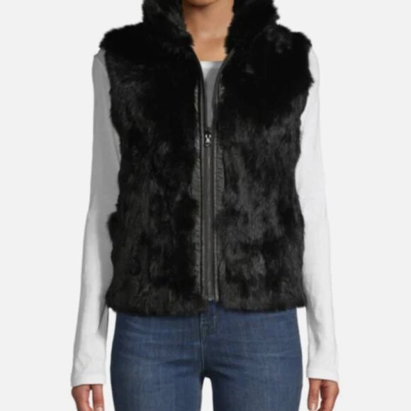 Jennifer. j black rabbit fur zip vest size L - Picture 1 of 9